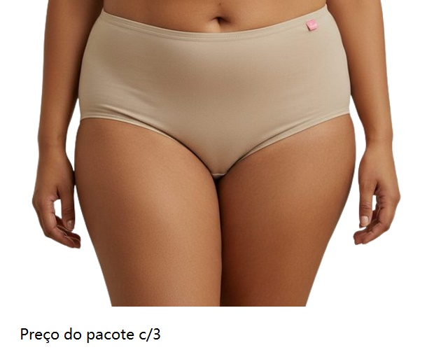 Modelo vestindo calcinha clássica feminina Kellynha com etiqueta rosa